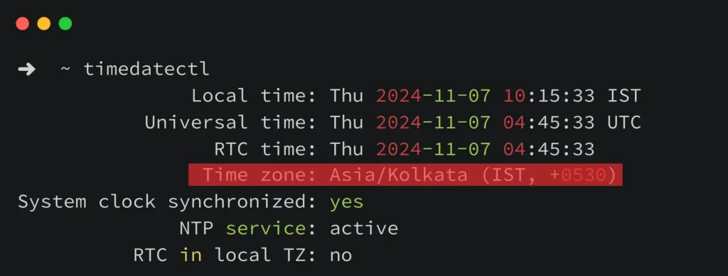 This command outputs time-related settings