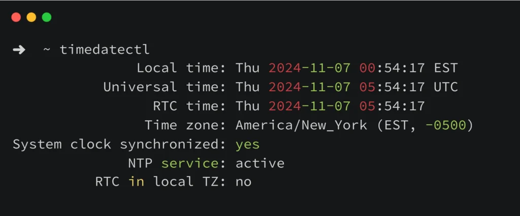 verify timedatectl set-timezone